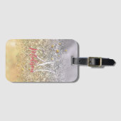 Cute Silver Glitter sterren Monogram Bagagelabel (Voorkant (horizontaal))