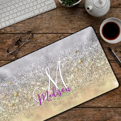 Cute Silver Glitter sterren Monogram Bureaumat