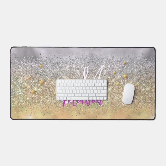 Cute Silver Glitter sterren Monogram Bureaumat (Keyboard & Muis)