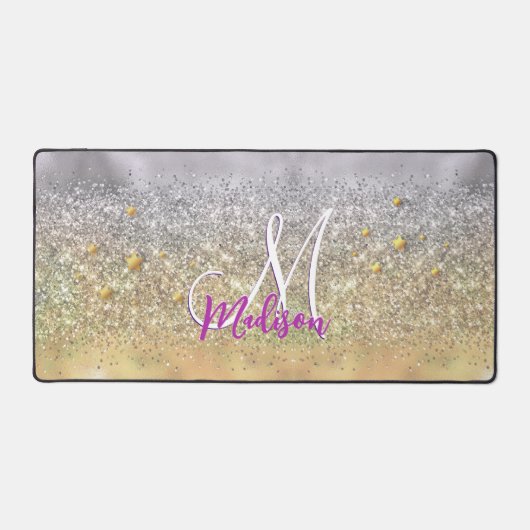 Cute Silver Glitter sterren Monogram Bureaumat (Voorkant)