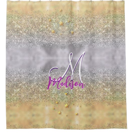 Cute Silver Glitter sterren Monogram Douchegordijn (Voorkant)