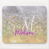 Cute Silver Glitter sterren Monogram Muismat (Voorkant)