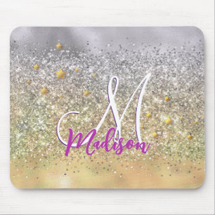 Cute Silver Glitter sterren Monogram Muismat