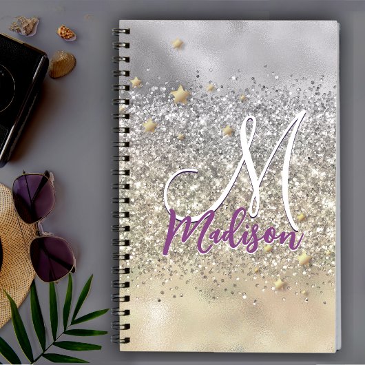 Cute Silver Glitter sterren Monogram Notitieboek