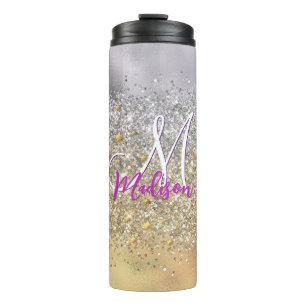 Cute Silver Glitter sterren Monogram Thermosbeker
