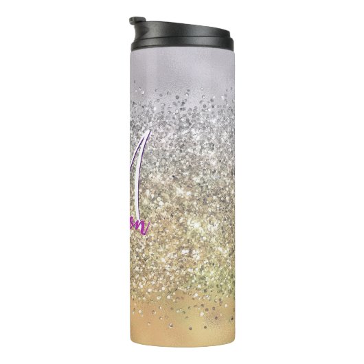 Cute Silver Glitter sterren Monogram Thermosbeker (Geroteerd rechts)