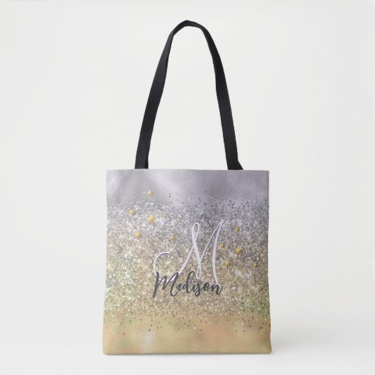 Cute Silver Glitter sterren Monogram Tote Bag (Voorkant)