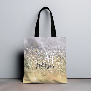 Cute Silver Glitter sterren Monogram Tote Bag
