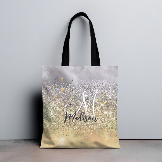 Cute Silver Glitter sterren Monogram Tote Bag