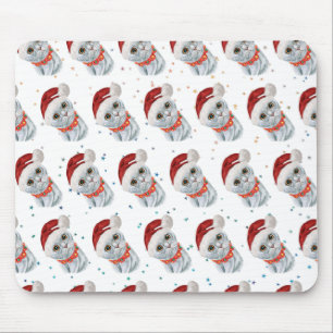 Cute Silver Grey Cat met kerstkraag Muismat