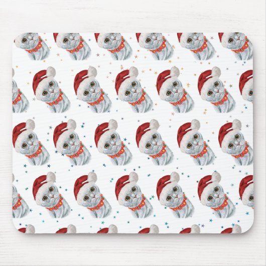 Cute Silver Grey Cat met kerstkraag Muismat (Voorkant)