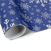 Cute Silver Grey kerstsnowflakes op blauw Cadeaupapier (Rol Hoek)