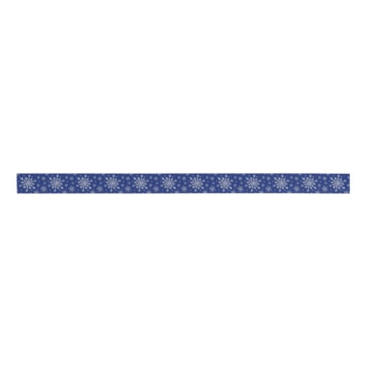 Cute Silver Grey kerstsnowflakes op blauw Grosgrain Lint (Voorkant)