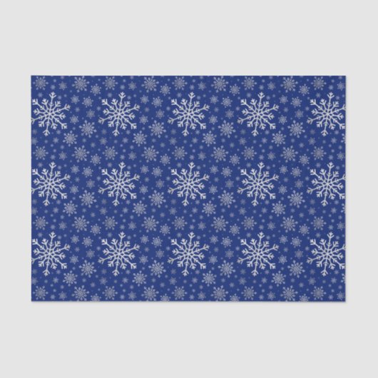 Cute Silver Grey kerstsnowflakes op blauw Tissuepapier (Voorkant)
