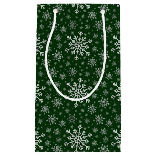 Cute Silver Grey kerstsnowflakes op groen Klein Cadeauzakje (Voorkant)