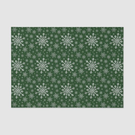Cute Silver Grey kerstsnowflakes op groen Tissuepapier (Voorkant)