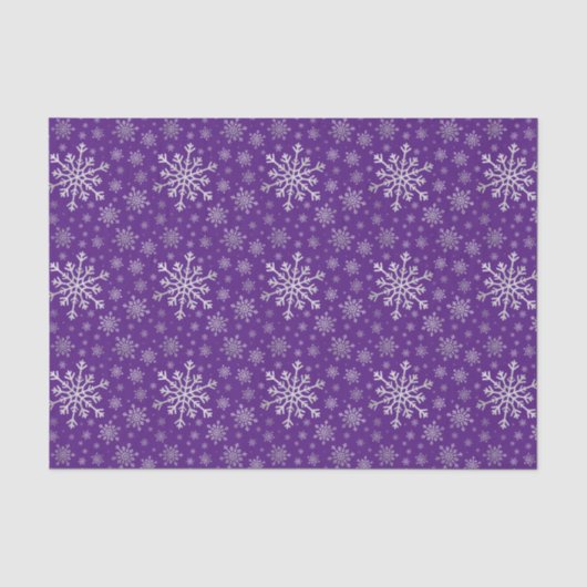 Cute Silver Grey kerstsnowflakes op Paars Tissuepapier (Voorkant)
