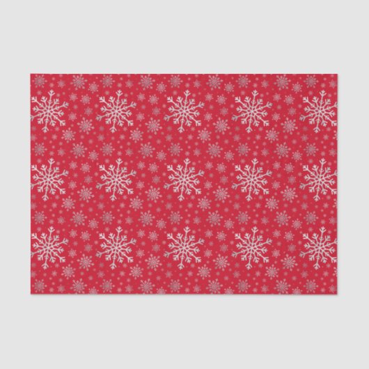 Cute Silver Grey kerstsnowflakes op rood Tissuepapier (Voorkant)