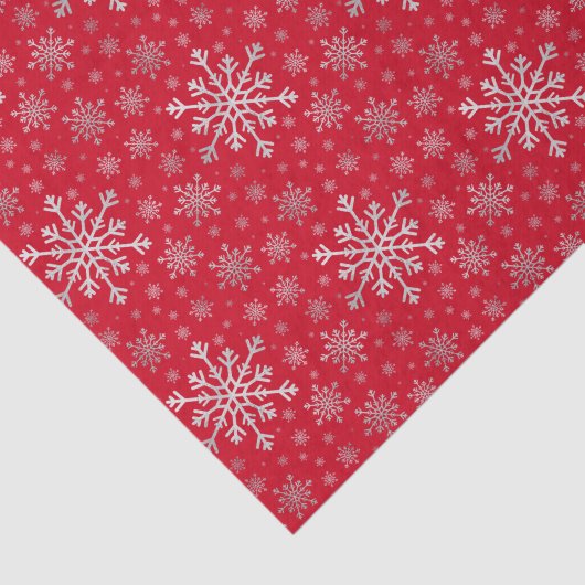 Cute Silver Grey kerstsnowflakes op rood Tissuepapier (Detail)