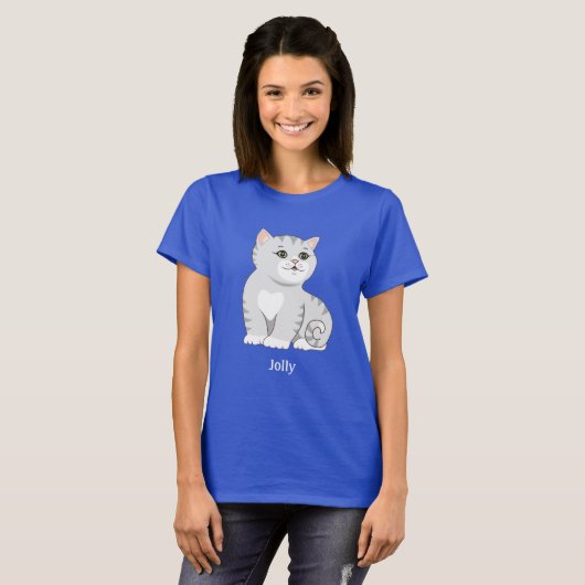 Cute Silver Grey Tabby Kitty Cat T-Shirt (Voorkant volledig)