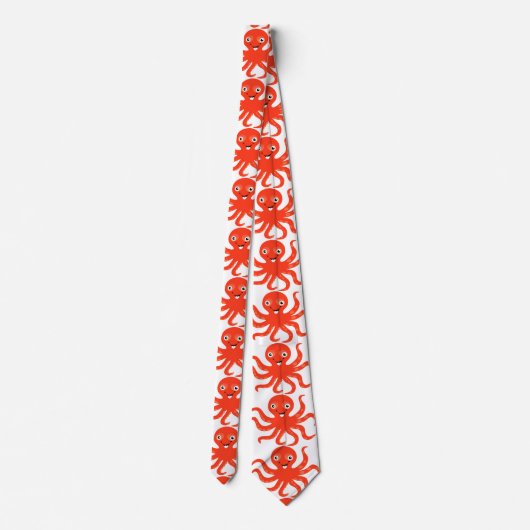 Cute Silver Oranje Octopus Stropdas (Achterkant)