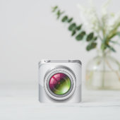 Cute Silver Realistic Camera Photography Vierkante Visitekaartje (Staand voorkant)