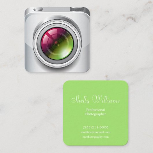 Cute Silver Realistic Camera Photography Vierkante Visitekaartje (Voorkant / Achterkant)