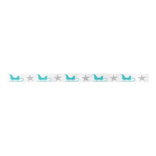 Cute Silver White Blue Sleigh Star Glitter Pattern Satijnen Lint (Voorkant)
