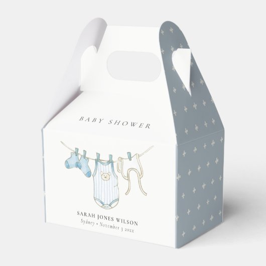 Cute Simple Aqua Blue Boy Clothesline Baby shower Bedankdoosjes (Achterkant)
