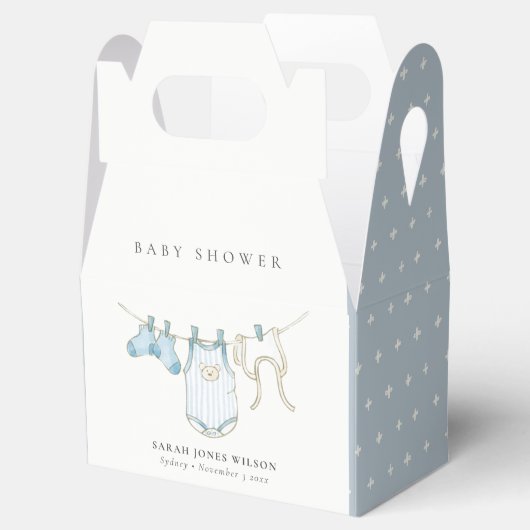 Cute Simple Aqua Blue Boy Clothesline Baby shower Bedankdoosjes (Geopend)