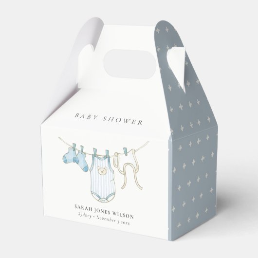Cute Simple Aqua Blue Boy Clothesline Baby shower Bedankdoosjes (Voorkant Zijde)