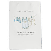 Cute Simple Aqua Blue Boy Clothesline Baby shower Medium Cadeauzakje (Voorkant)