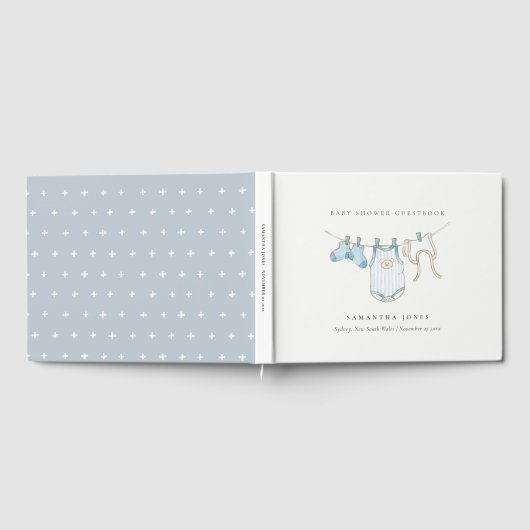 Cute Simple Aqua Blue Clothesline Boy Baby shower Gastenboek (Volledig)