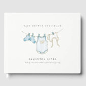 Cute Simple Aqua Blue Clothesline Boy Baby shower Gastenboek (Voorkant)