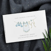 Cute Simple Aqua Blue Clothesline Boy Baby shower Gastenboek