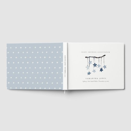 Cute Simple Aqua Blue Star Mobile Boy Baby shower Gastenboek (Volledig)