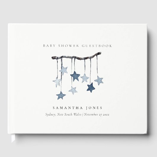 Cute Simple Aqua Blue Star Mobile Boy Baby shower Gastenboek (Voorkant)
