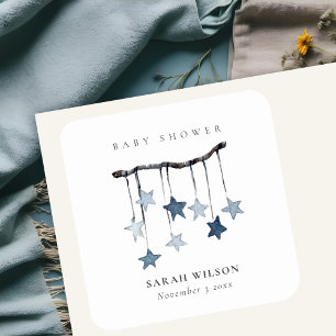 Cute Simple Aqua Blue Star Mobile Boy Baby shower Vierkante Sticker