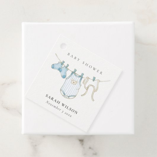 Cute Simple Baby Clothesline Blue Boy Baby shower Bedankjes Labels (In situ)