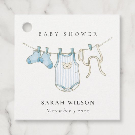 Cute Simple Baby Clothesline Blue Boy Baby shower Bedankjes Labels (Voorkant)