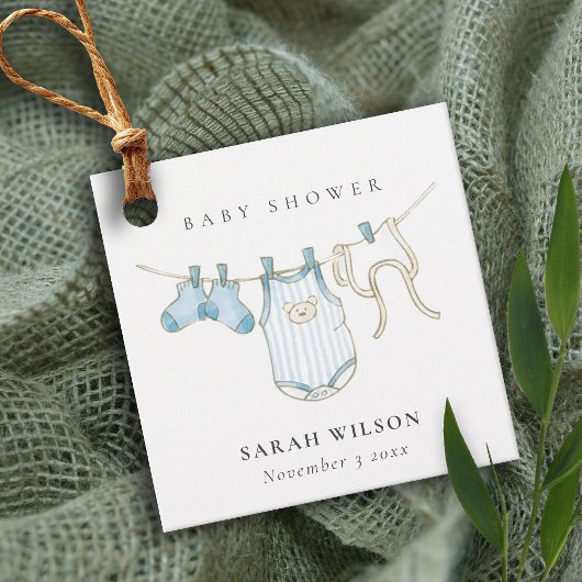 Cute Simple Baby Clothesline Blue Boy Baby shower Bedankjes Labels