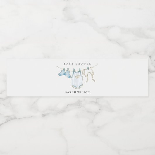 Cute Simple Baby Clothesline Blue Boy Baby shower Waterfles Etiket (Enkel label)