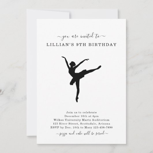 Cute Simple Ballet Dansende Birthday Uitnodiging (Voorkant)