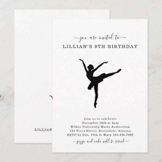 Cute Simple Ballet Dansende Birthday Uitnodiging (Voorkant / Achterkant)