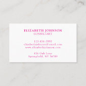 Cute Simple Bight Pink Professional Company Logo Visitekaartje (Achterkant)