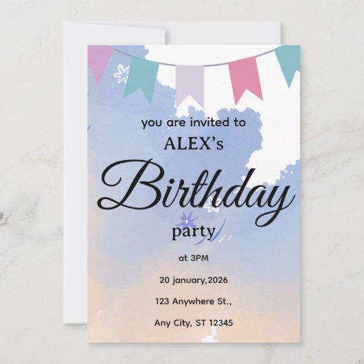 Cute Simple Birthday Party Invitation Kaart (Achterkant)