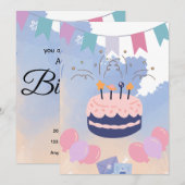 Cute Simple Birthday Party Invitation Kaart (Voorkant / Achterkant)