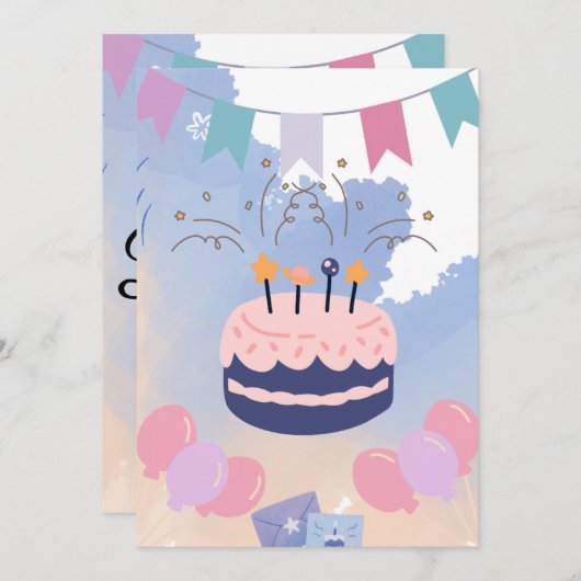 Cute Simple Birthday Party Invitation Kaart (Voorkant / Achterkant)