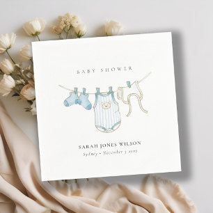 Cute Simple Blue Baby Boy Clothesline Baby shower Servet