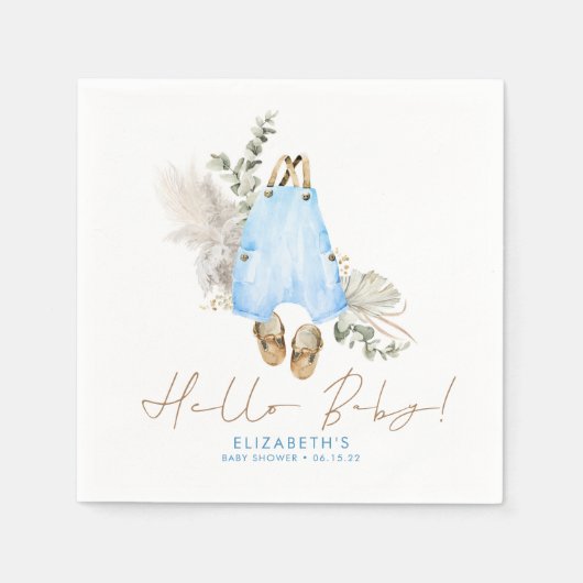 Cute Simple Blue en Brown Baby shower Servet (Voorkant)